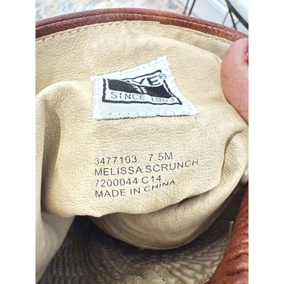 Frye Melissa Scrunch Brown Riding Boots Stretch Back Tall Pull On Leathers 7.5m - Picture 10 of 10